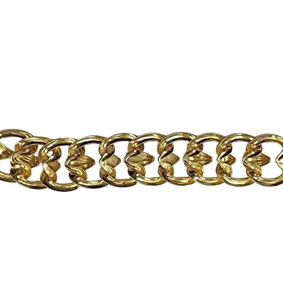 Vintage Chain Link Bangle Bracelet Gold Tone Fold Over Clasp - Picture 2 of 2